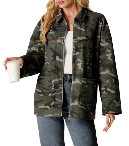 Lepunuo Women's Oversized Casual Jacket Zip Up Military Utility Anorak