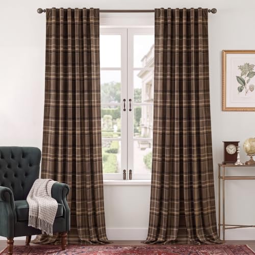 StangH Plaid Velvet Curtains Back Tab Window Panels