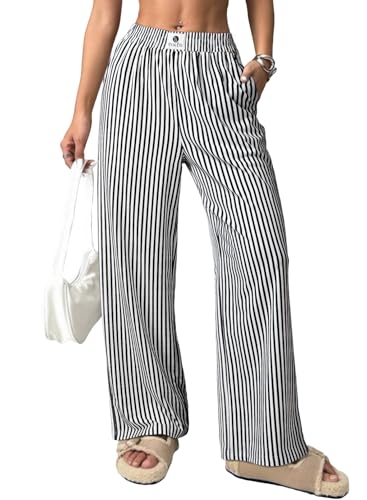 EVALESS Womens Striped Pants Wide Leg Lounge Pants