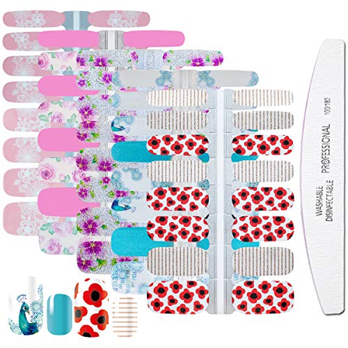 WOKOTO Flower Adhesive Nail Art Polish Stickers Full Wraps Set