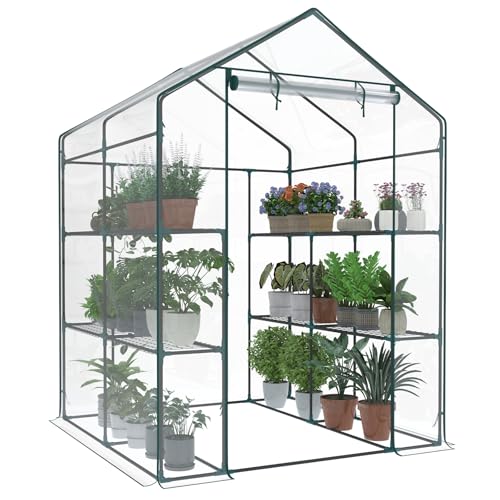 OLIXIS Outdoor Greenhouse Portable Walk-in Plant Shelter with 2-Tier Shelves